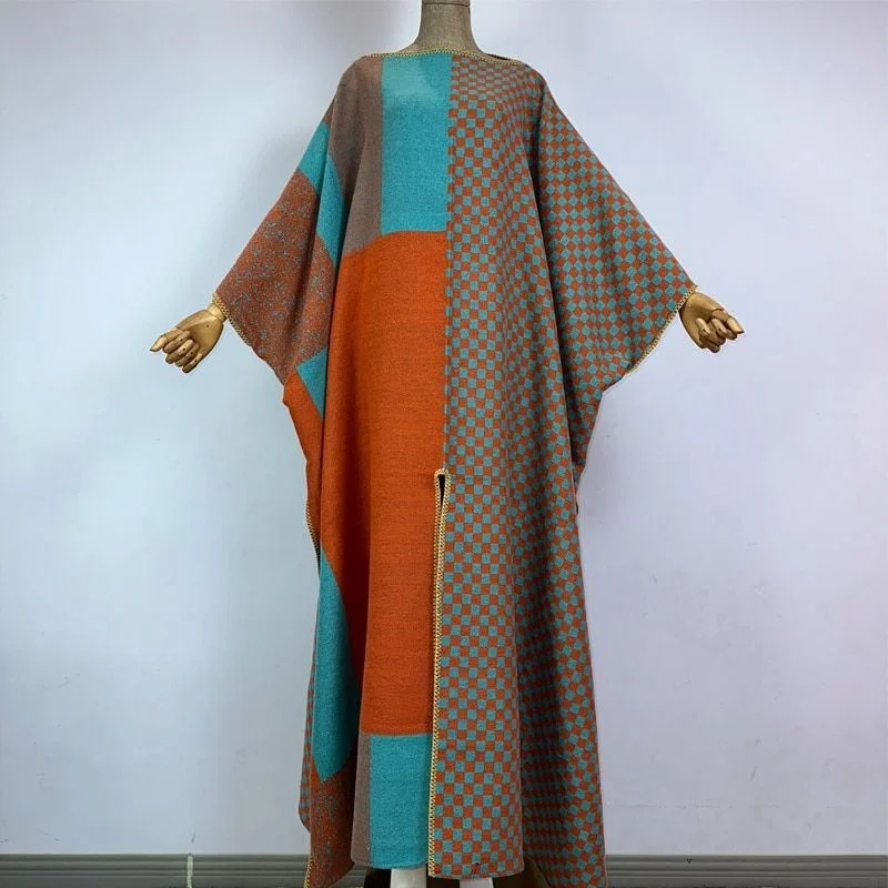 Color Block Wool Kaftan Dress Tunics Sale discount