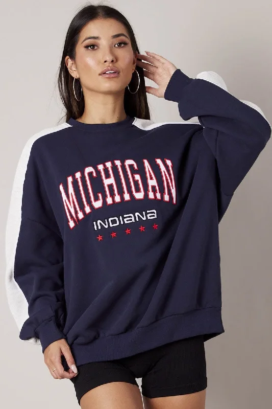 Blue Graphic Sweater Oversized Soft Cozy Warm