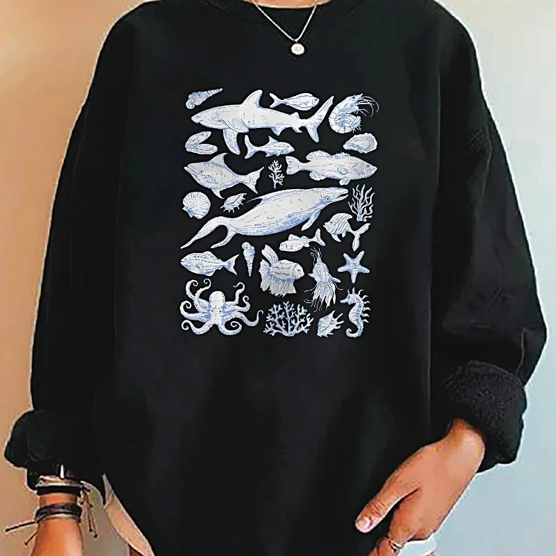 Maxbell Women Crewneck Sweatshirt Winter Cute Tops for Daily Wear Shopping Going Out XL Black Hoodie with Zipper Versatile Modern