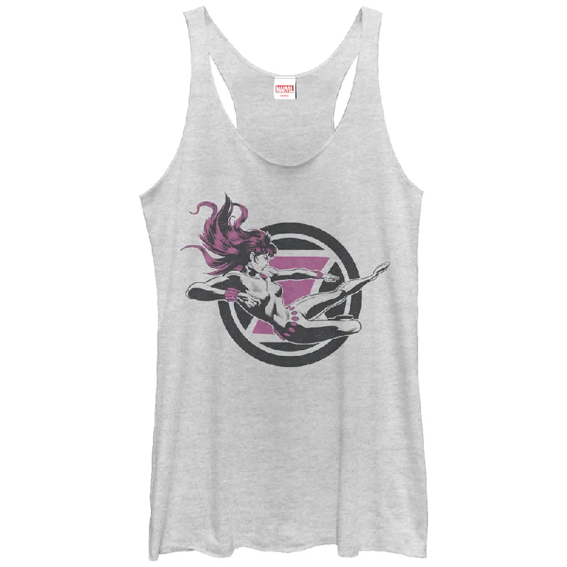 Women's Marvel Black Widow Flying Kick Racerback Tank Top white tank top