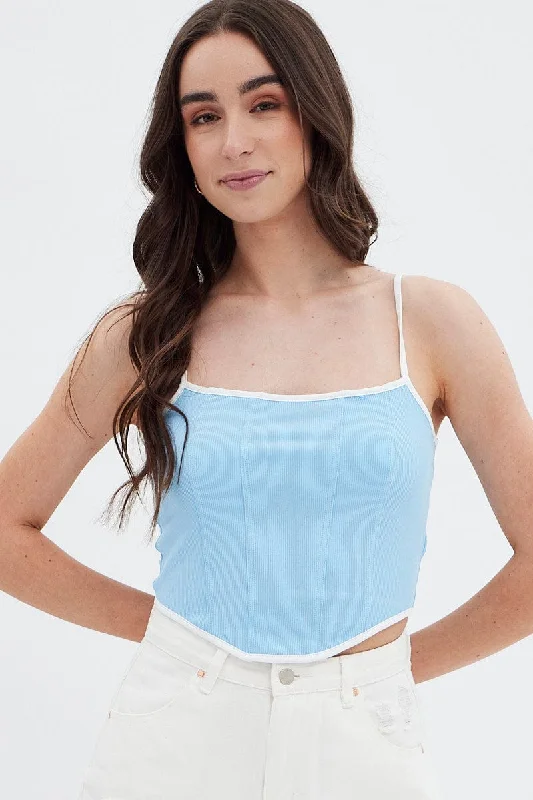 Blue Pinch Scarf Crop Top Terry Blend Velvet Blend Canvas Blend