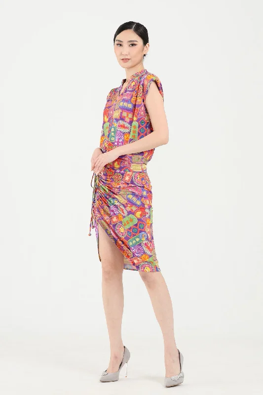 PATTY Canton-slang Print Jersey Drawstring Skirt (Purple) Beige Jersey Tee