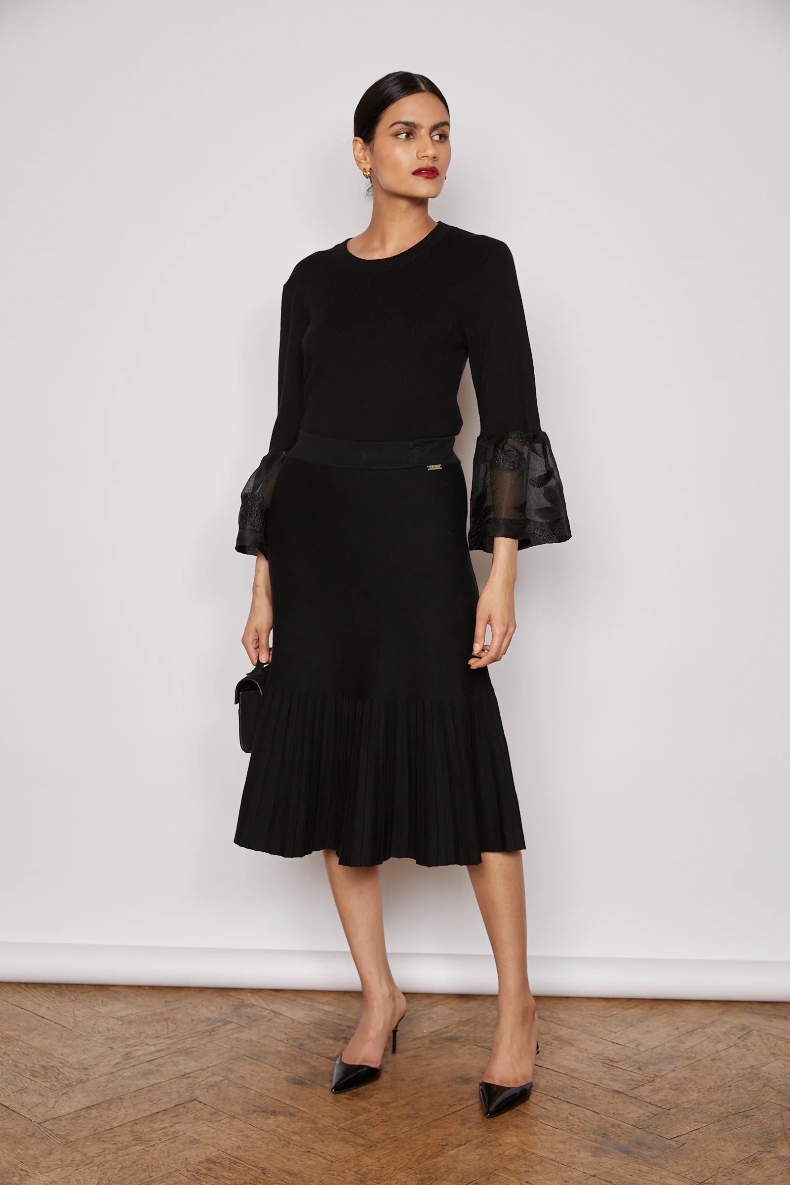 SKY KNITTED SKIRT BLACK patchwork skirt art