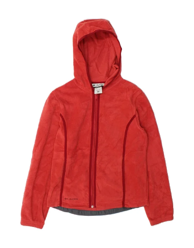 COLUMBIA Womens Hooded Fleece Jacket UK 14 Medium Red Polyester Stand-Up Collar Roll-Neck Collar Turtle Neck COLUMBIA Womens Hooded Fleece Jacket UK 14 Medium Red Polyester Stand-Up Collar Roll-Neck Collar Turtle Neck