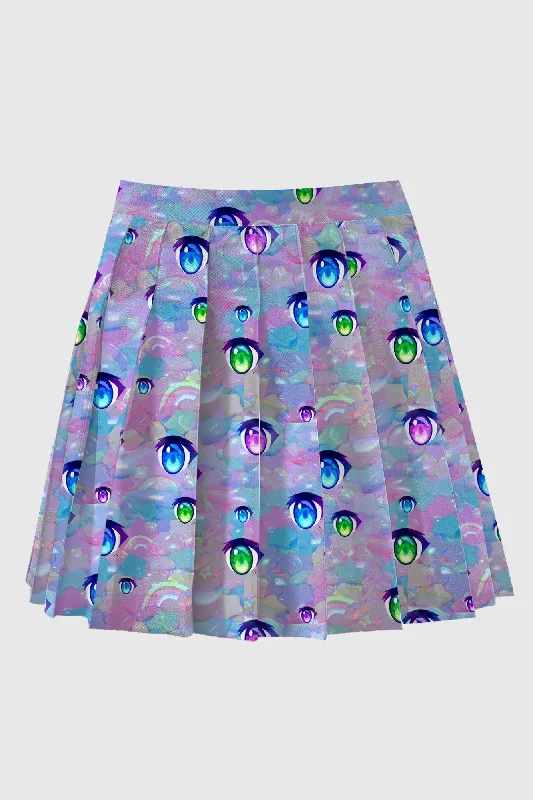 Plus Anime Eye Pattern Pleated Skirt silk skirt luxurious