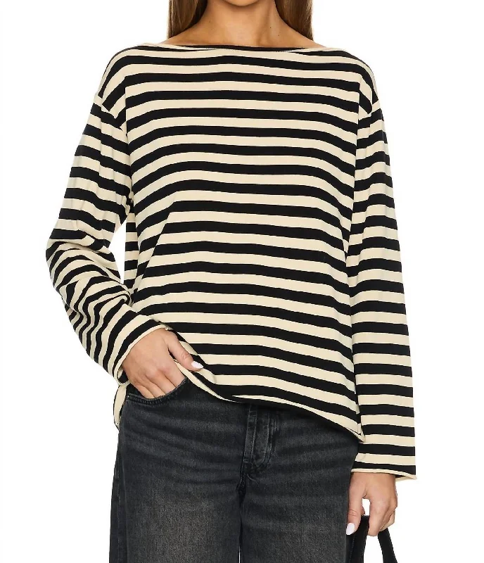 Sailor Sweater In Black Stripe Embroidered Appliqued Beaded