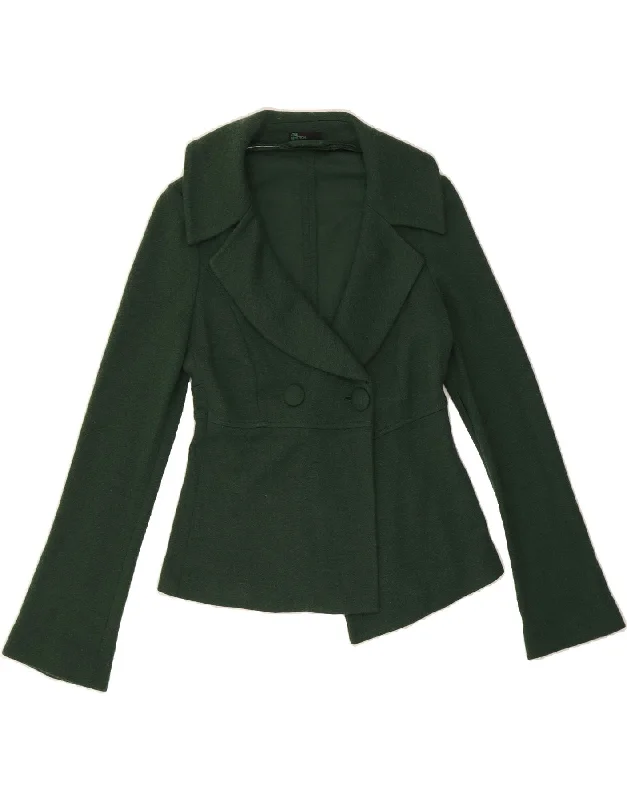 BENETTON Womens Double Breasted Blazer Jacket IT 42 Medium Green Wool Collared Jacket Crew Neck Jacket Turtle Neck Jacket