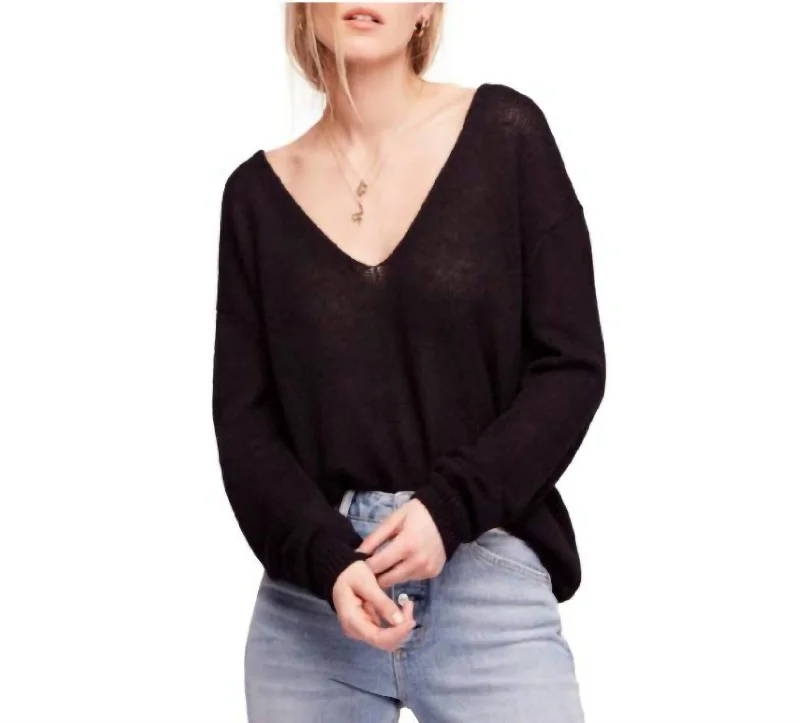 Gossamer V-Neck Sweater In Black Layered Multi-layer Single Layer