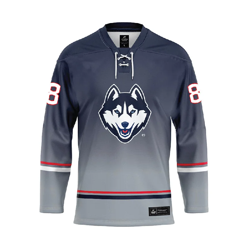 UConn - NCAA Women's Ice Hockey : Tia Chan - Grey Hockey Jersey Bohemian Jersey Tee