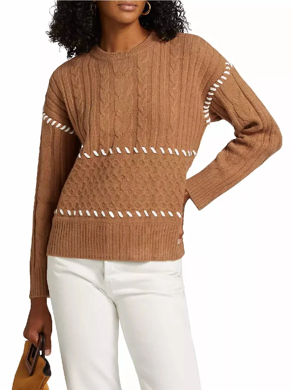 Whipstitch Long Sleeve Sweater In Antique Oak Wool Fabric Cashmere Fabric Tweed Fabric