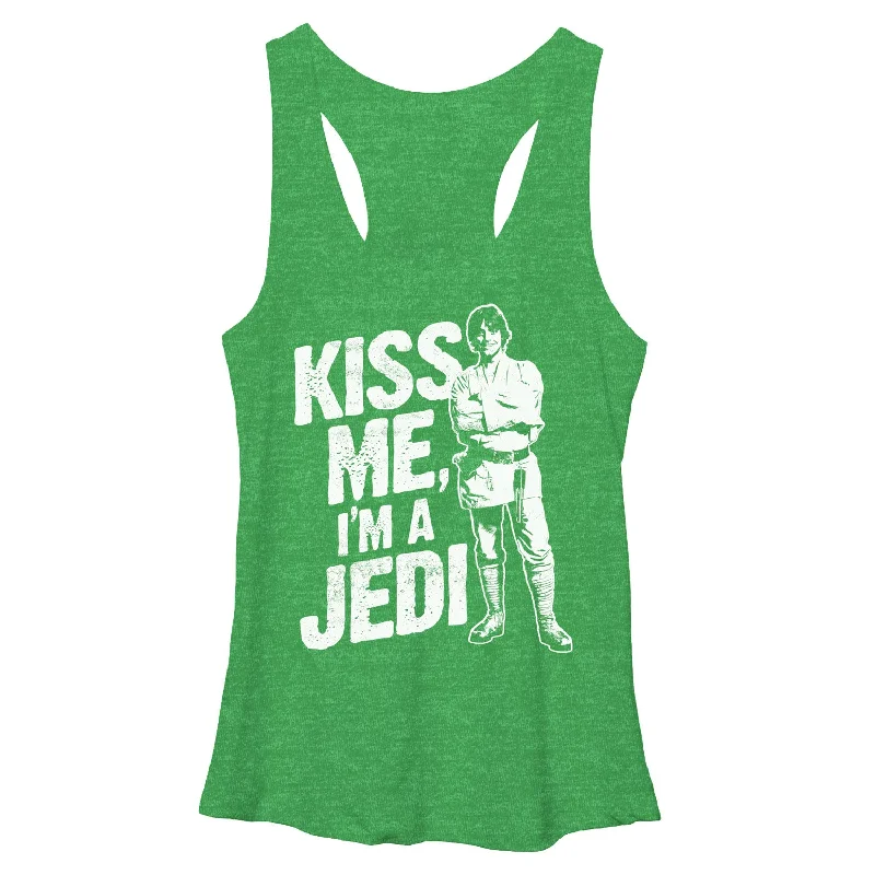 Women's Star Wars St. Patrick's Day Kiss Me I'm a Jedi Racerback Tank Top off shoulder tank Women's Star Wars St. Patrick's Day Kiss Me I'm a Jedi Racerback Tank Top off shoulder tank