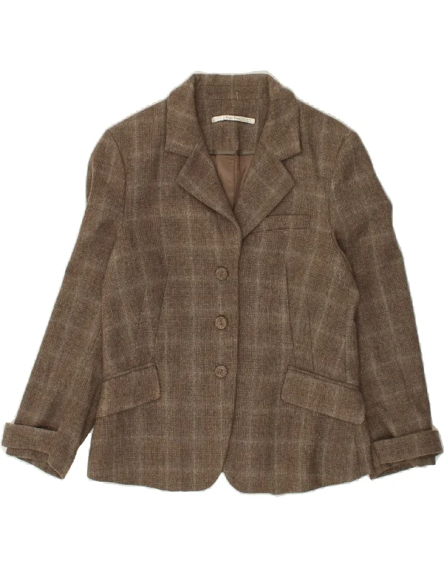 PART TWO Womens 3 Button Blazer Jacket UK 14 Medium  Brown Check Wool Cardigan Sweater Pullover