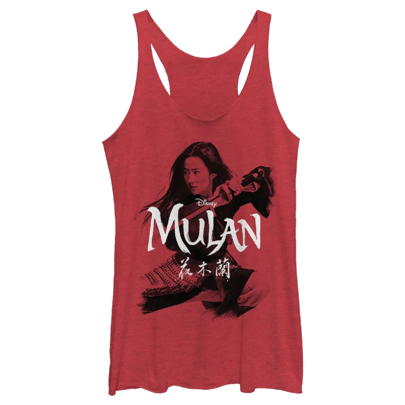 Women's Mulan Warrior Shadow Racerback Tank Top white tank top