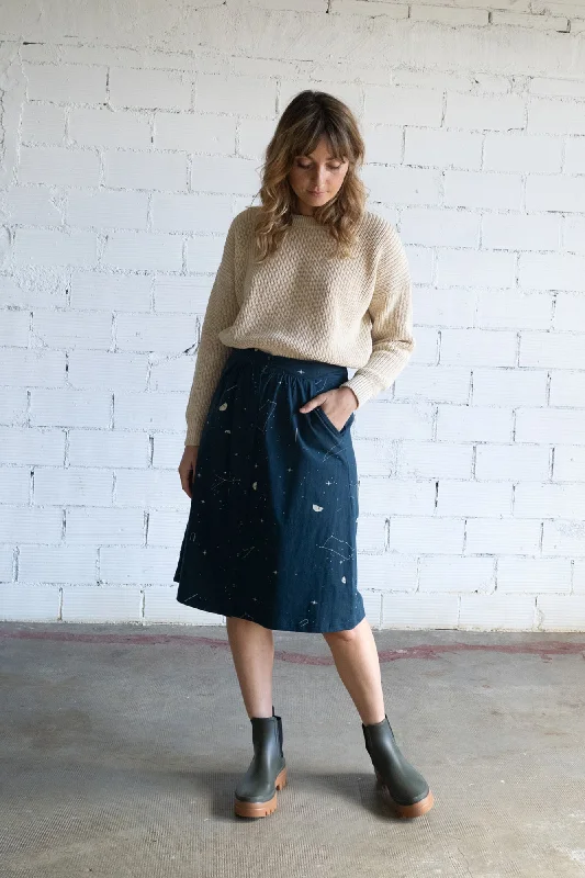 Galia midi skirt blue constellations corduroy skirt comfortable