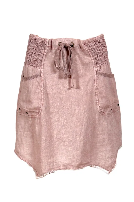 Short Linen Skirt Light Pink Asymmetrical Hem low waist skirt