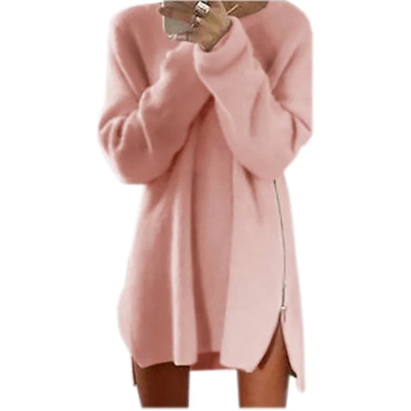 6 Colors Autumn Winter Knitting Sweater Dress Women Sweater Dress Loose Casual Zipper Dress Long Sleeve Mini Vestidos GV388 Layered Multi-layer Single Layer