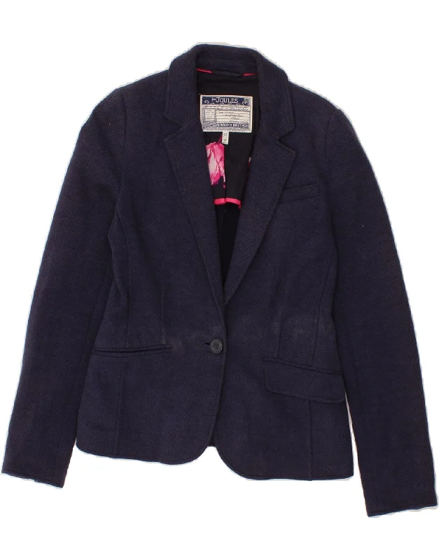 JOULES Womens 1 Button Blazer Jacket UK 8 Small  Navy Blue Herringbone Lace Jacket Ribbed Jacket Sequined Jacket