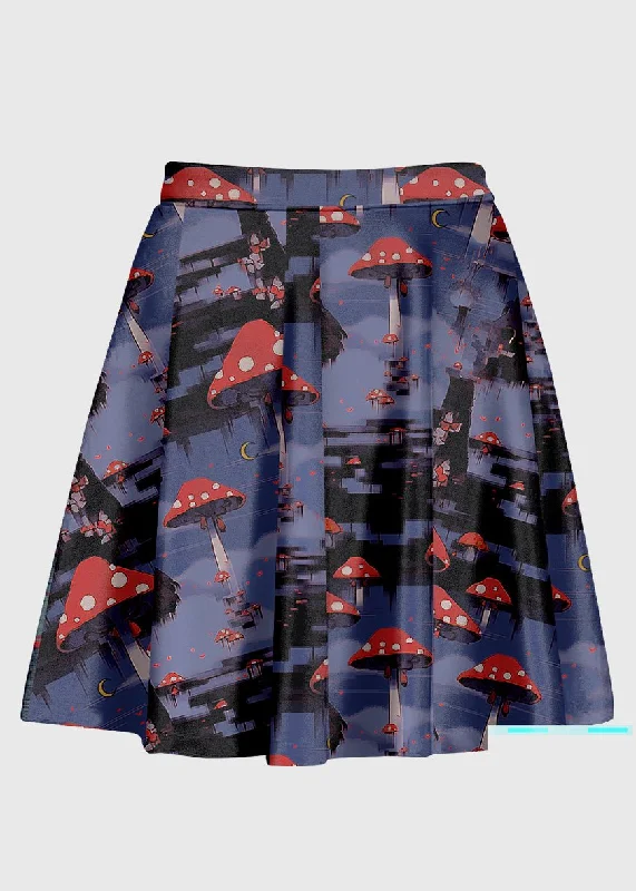 Weirdcore Mushroom City High Waist Skirt ribbed skirt waist