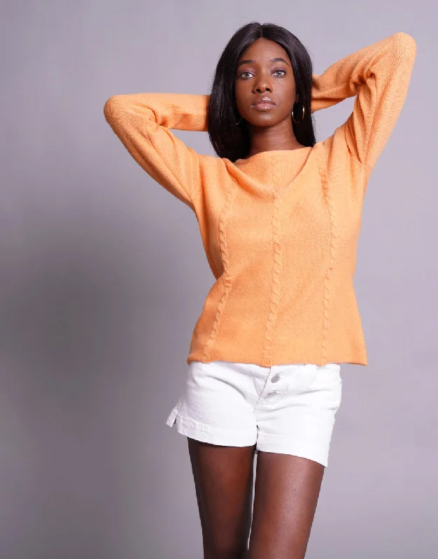 Everyday Cable Sweater in Mandarin Ribbed Striped Patterned