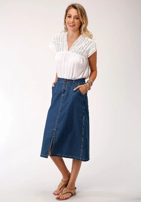 Roper Womens Denim Blue 100% Cotton 28in Straight Skirt wool skirt breathable