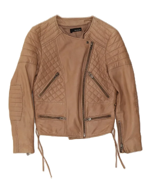 THE KOOPLES Womens Leather Biker Jacket UK 12 Medium Brown Lambskin Toggled Jacket Drawstring Jacket Belted Jacket THE KOOPLES Womens Leather Biker Jacket UK 12 Medium Brown Lambskin Toggled Jacket Drawstring Jacket Belted Jacket