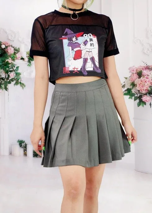 Knockout Grey Pleated Skirt linen skirt light