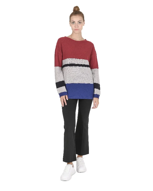 Crown of Edinburgh Cashmere Womens Boat Neck Sweater COE 0017 RED/GREY/BLUE Fitted Loose Oversized Crown of Edinburgh Cashmere Womens Boat Neck Sweater COE 0017 RED/GREY/BLUE Fitted Loose Oversized