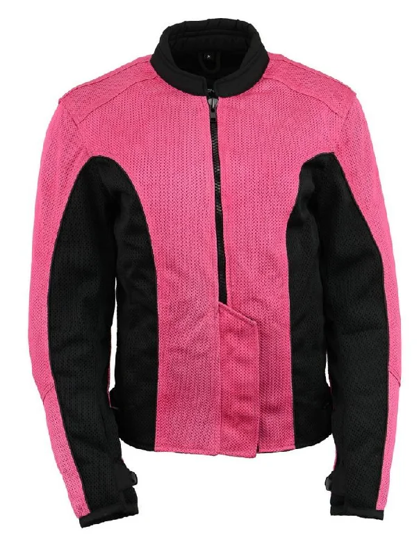 M Boss Motorcycle Apparel BOS22702 Ladies Black and Fuchsia Mesh Racer Jacket with Full Armor Fleece Jacket Down Jacket Feather Jacket