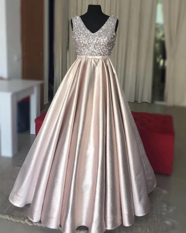 Luxurious Sequins V-neck Bow Sashes Prom Dresses Ball Gowns Tunics Running lightweight