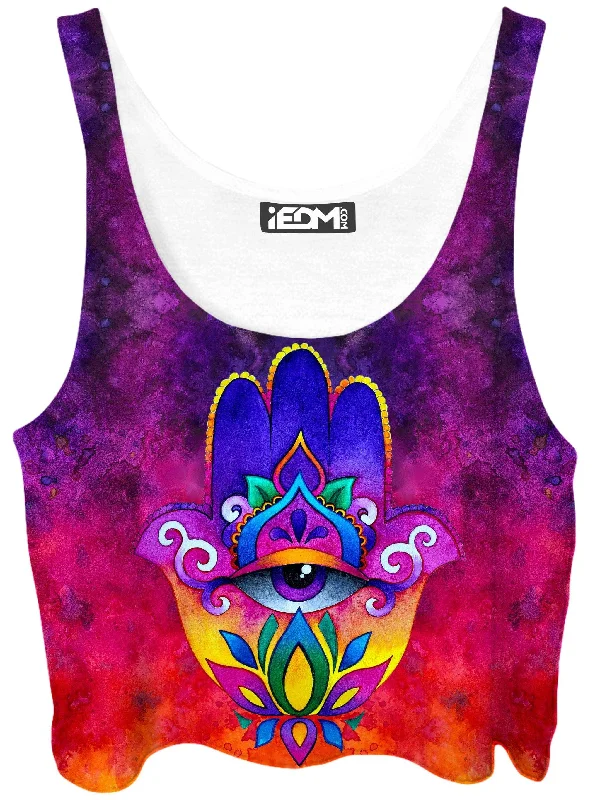 Sunset Hamsa Crop Tops Satin Blend Silk Blend Wool Blend