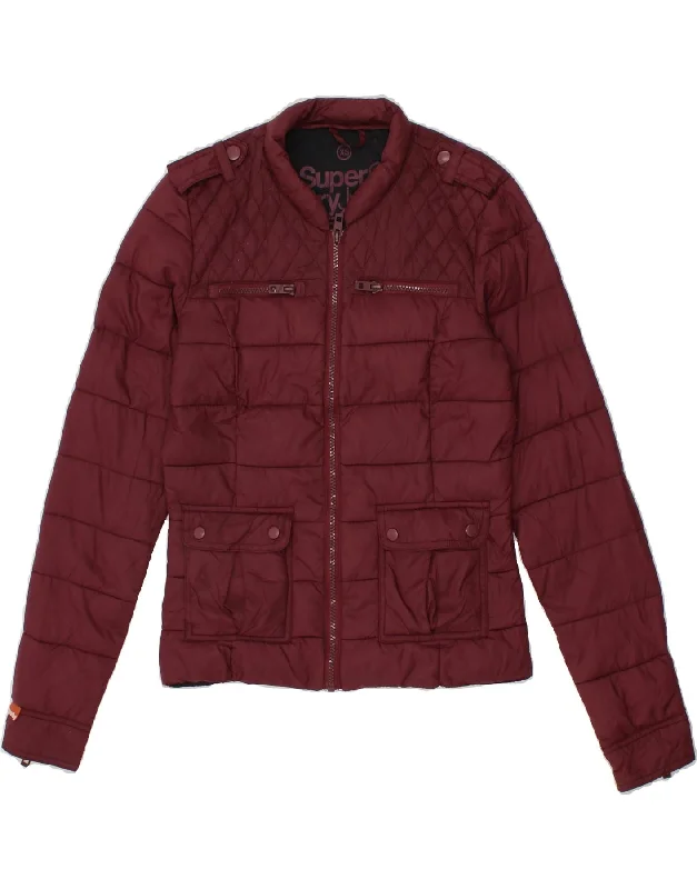 SUPERDRY Womens Padded Jacket UK 6 XS Maroon Nylon Print Jacket Jacquard Jacket Embroidered Jacket SUPERDRY Womens Padded Jacket UK 6 XS Maroon Nylon Print Jacket Jacquard Jacket Embroidered Jacket