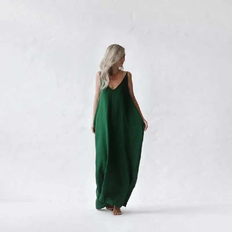 Maxi linen dress Nanami Green by Seaside Tones Tunics Versatile all-occasion