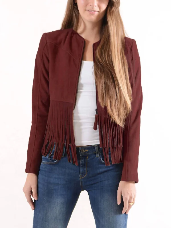 Zita Suede Fringe Jacket In Masala Rayon Fabric Velvet Fabric Corduroy Fabric