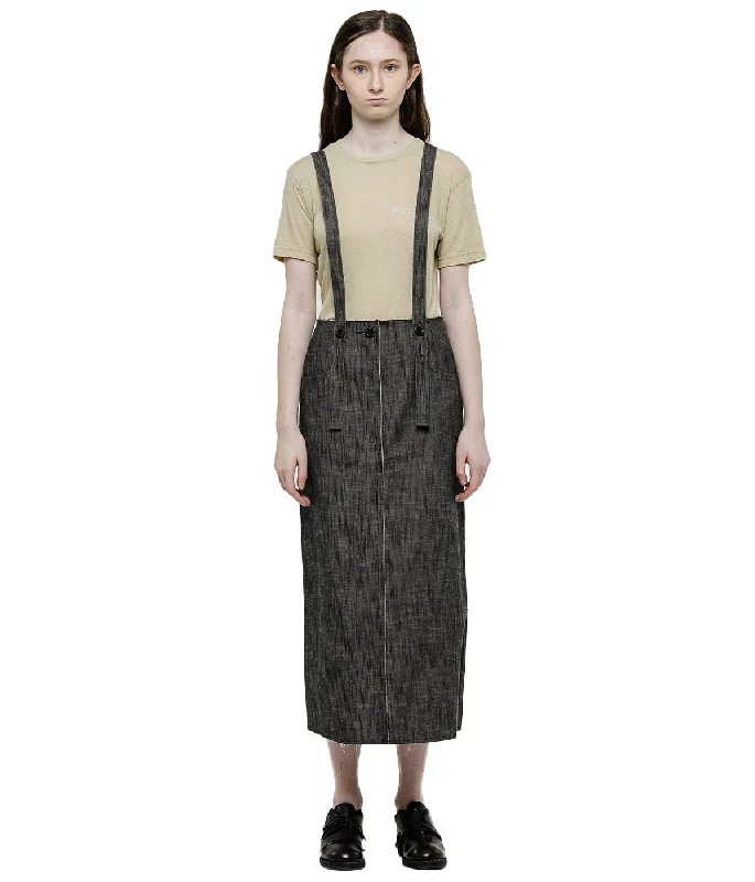 Black Denim Suspender Skirt tiered skirt playful