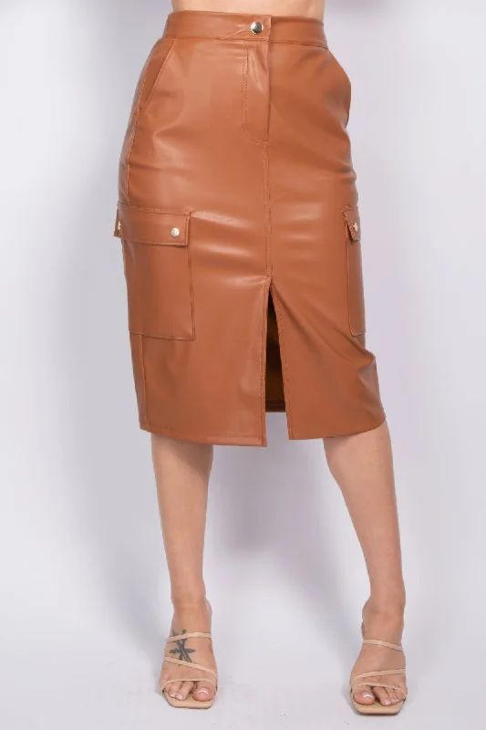 Faux Leather High-rise Cargo Skirt leather skirt modern