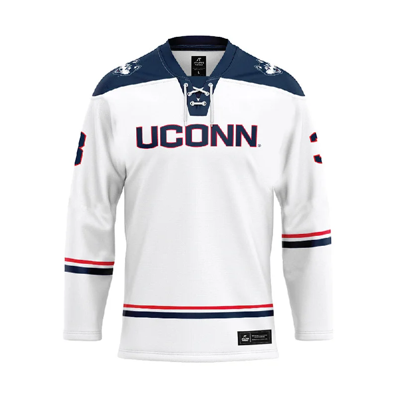 UConn - NCAA Women's Ice Hockey : Martha Mobarak - White Hockey Jersey Lavender Jersey Tee UConn - NCAA Women's Ice Hockey : Martha Mobarak - White Hockey Jersey Lavender Jersey Tee