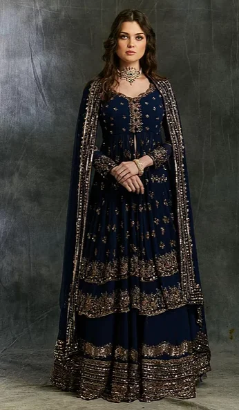 Astha Narang Dark Blue Gold Jacket With Skirt Fitted Jacket Loose Jacket Oversized Jacket