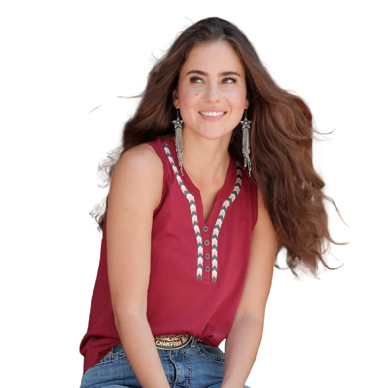 Cinch Ladies Knit Burgundy Henley Tank Top CTK7402002 breathable tank top