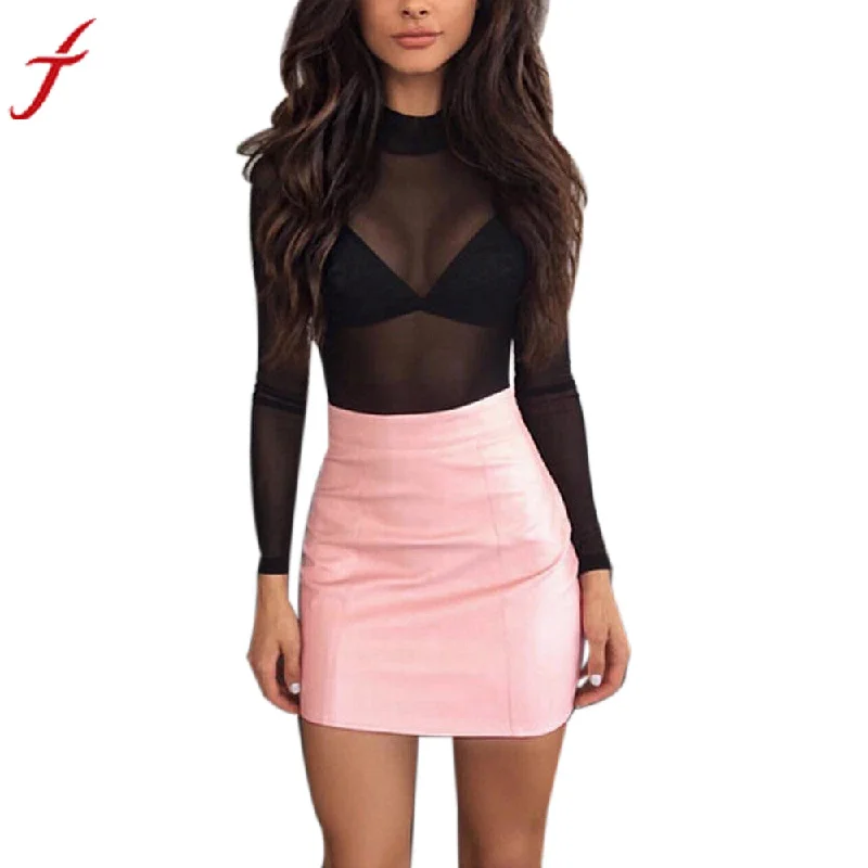 Women Sexy Bandge leather skirt High Waist Pencil Bodycon Hip Short A-Line Skirt  bodycon short skirts womens corduroy skirt durable