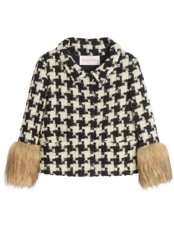 Valentino Women's Jackets ivory Herringbone Jacket Checkered Jacket Solid Jacket