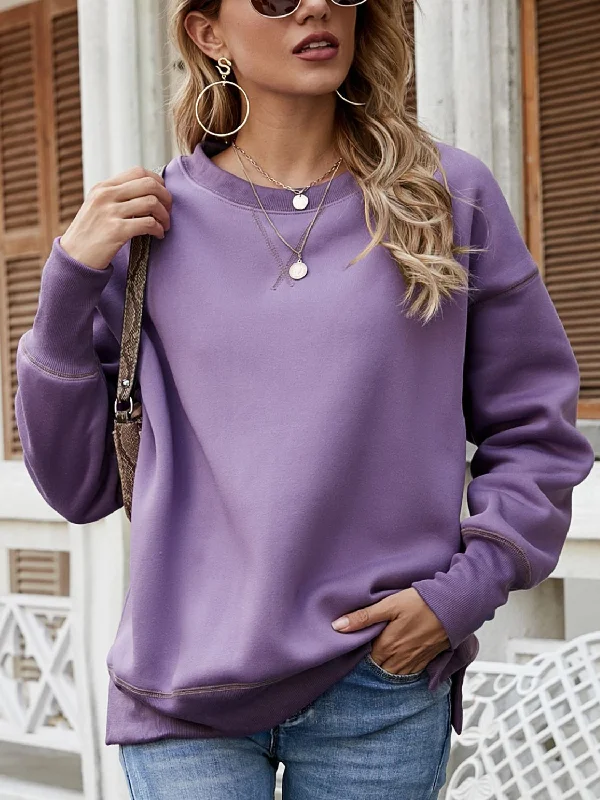 Lena Dropped Shoulder Slit Sweatshirt Hoodie with Set-In Sleeves Structured Classic