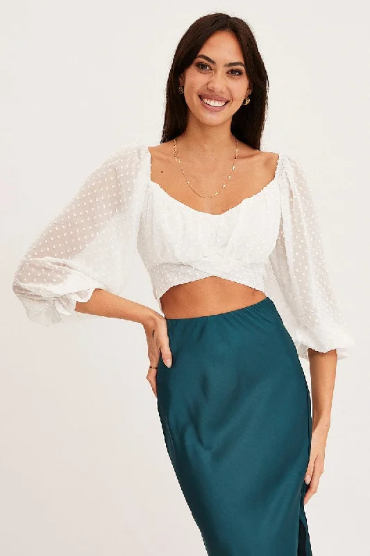 White Crop Top Long Sleeve Layered Multi-layer Single Layer