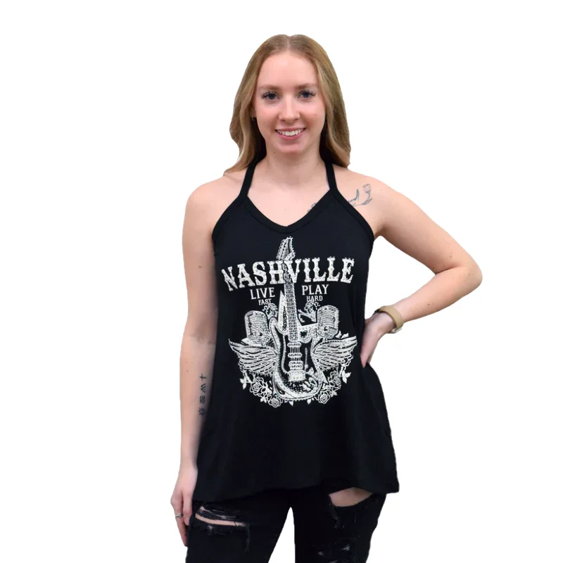 Liberty Wear Ladies Nashville Live Black Western Tank Top 7502N fitted tank top