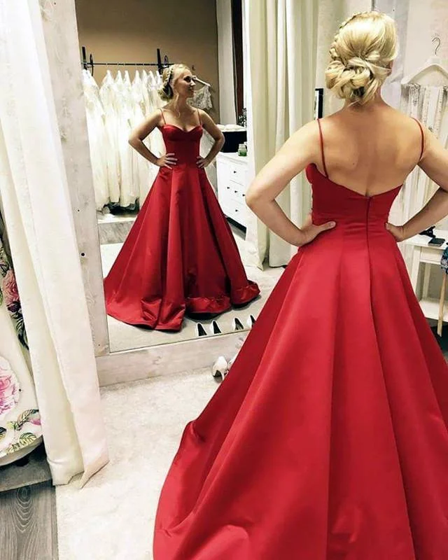 Spaghetti Straps Sweetheart Long Satin Ball Gown Prom Dresses Tunics Fall fleece