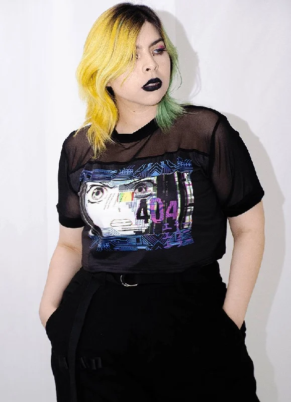 Plus Size Cyberpunk Glitch Crop Top Denim Fabric Leather Fabric Suede Fabric