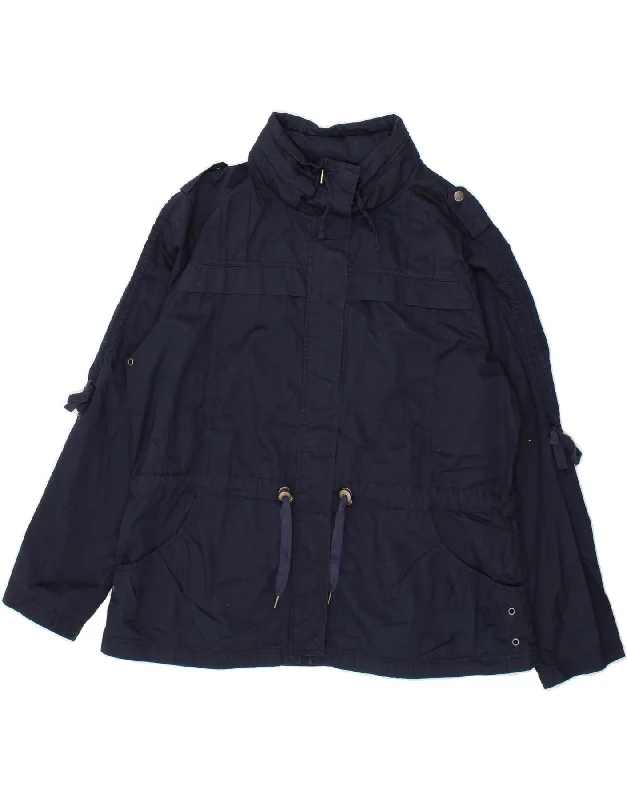 EDDIE BAUER Womens Hooded Military Jacket UK 20 2XL Navy Blue Cotton Notch Collar Jacket Peter Pan Collar Jacket Cowl Neck Jacket