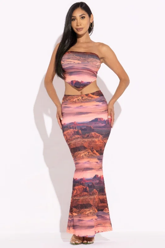 Printed Tube Top And Maxi Skirt lace skirt elegant