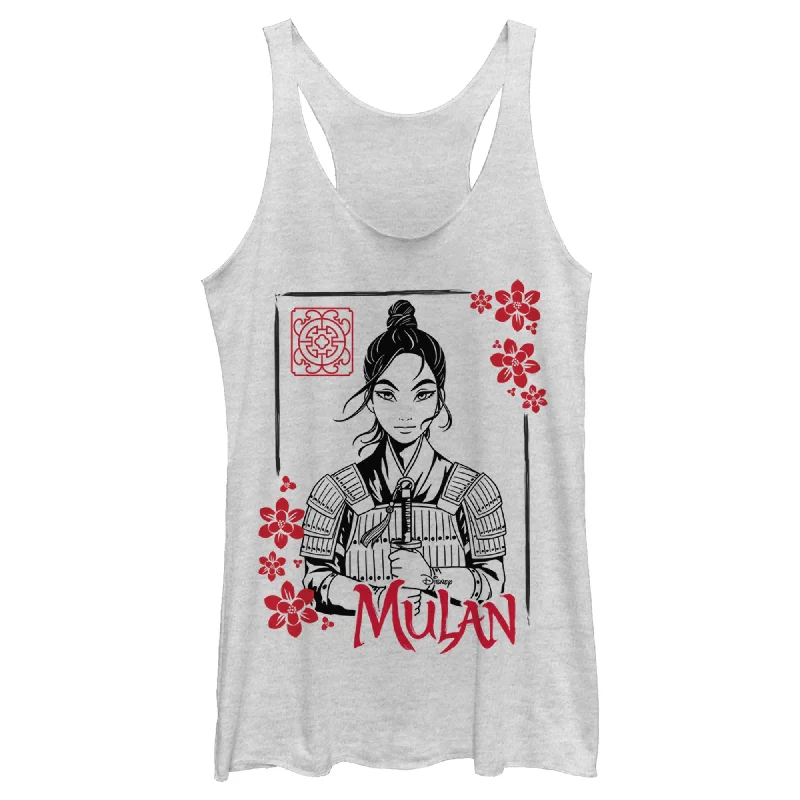 Women's Mulan Blossom Frame Racerback Tank Top black tank top