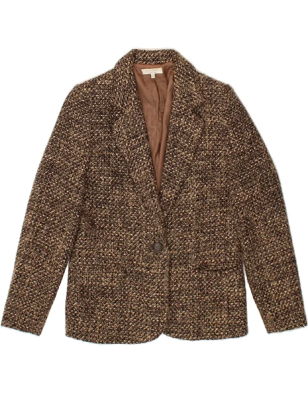 VINTAGE Womens 2 Button Blazer Jacket UK 14 Medium Brown Flecked Acrylic Welt Pockets Slit Pockets Flap Pockets VINTAGE Womens 2 Button Blazer Jacket UK 14 Medium Brown Flecked Acrylic Welt Pockets Slit Pockets Flap Pockets