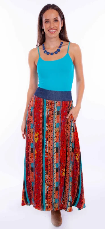 Scully Womens Southwestern Patchwork Santa Fe 100% Rayon Skirt relaxed fit skirt